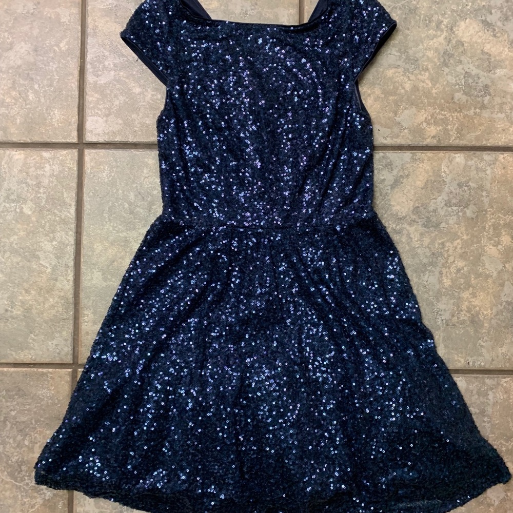 Navy Allover Sequin Skater Dress
